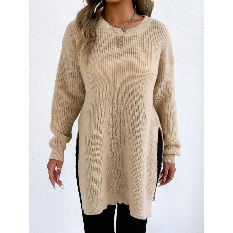 

Жіночий Осінньо-Зимовий Новий Пуловер Круглий Виріз Розріз В язаний Повсякденний Светр L абрикосовий