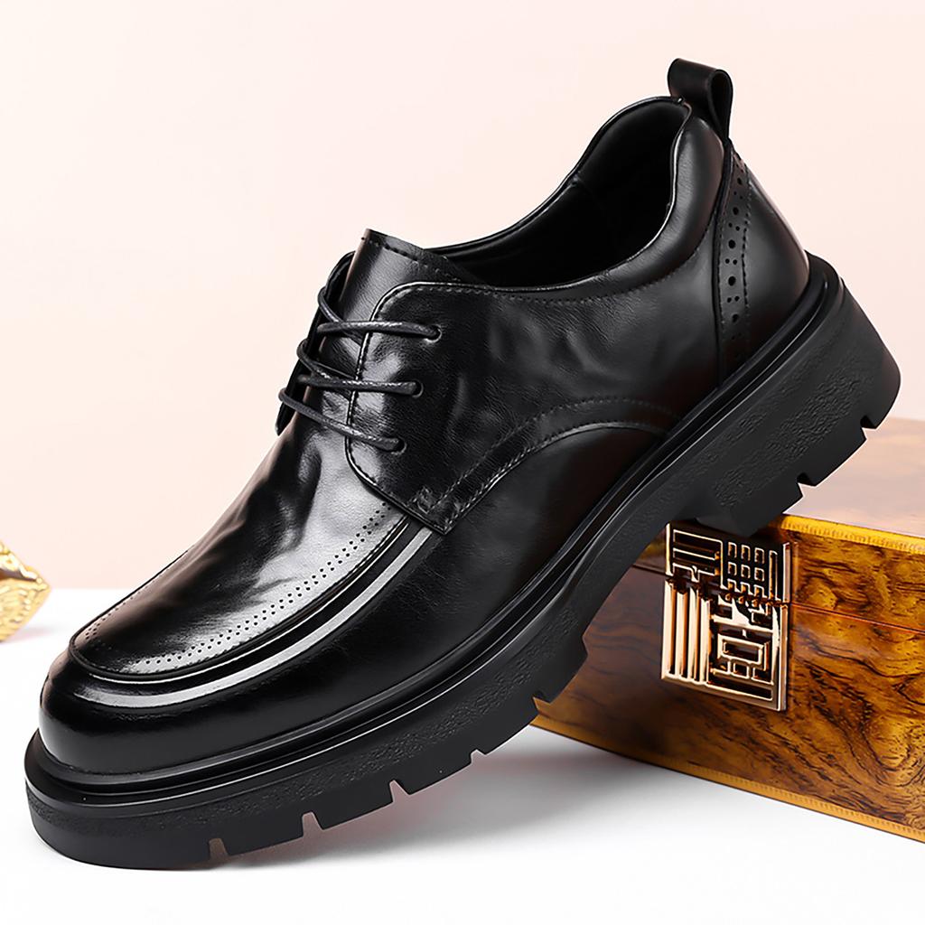 Leather shoes new winter leather breathable British inner height increase casual shoes business dress groom wedding shoes