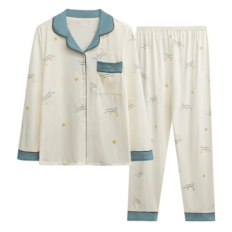 Spring, Autumn And Winter Pajamas Women'S Japanese Simple Cardigan Long-Sleeved Trousers Loose Large Size Can Be Worn Outside Loungewear Two-Piece Set