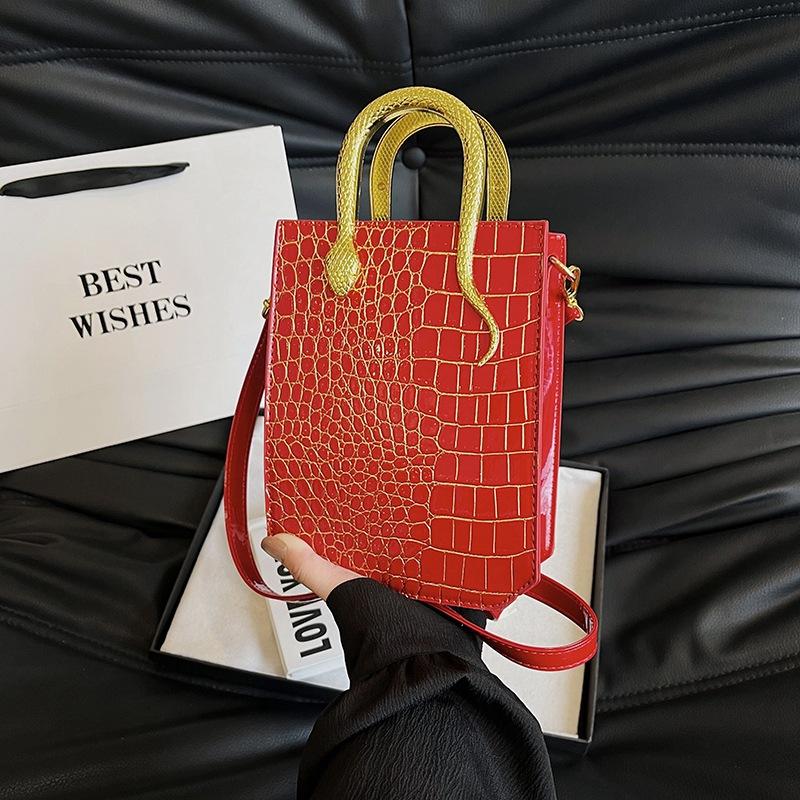 Bags Bags Women's Bags 2025 New European and American Fashion Stone Pattern Personalized Retro Glossy Portable Messenger Tote Bag