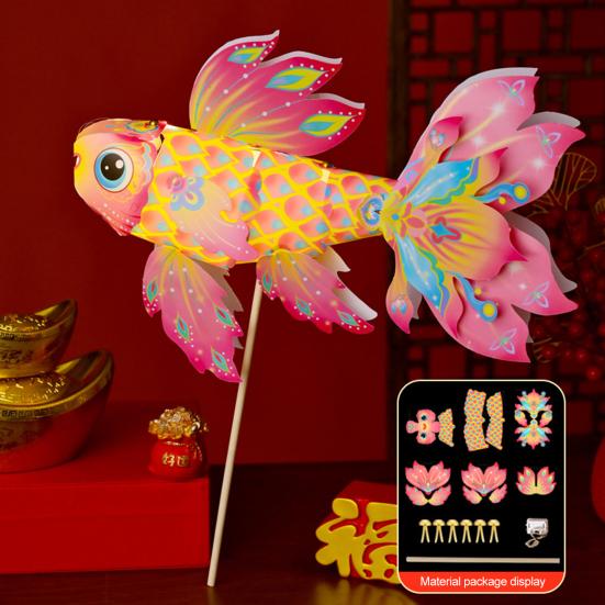 Fish Lantern Craft Kit for Children Handcrafted Chinese Traditional Handheld Lantern with LED Light for Spring Festival Mid-Autumn Decoration