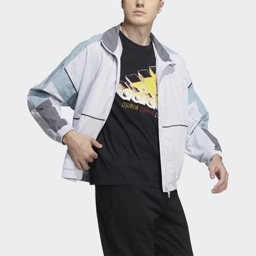 adidas Color-Blocked Retro Sports High-Collar Zip Jacket Men's Faded Grey