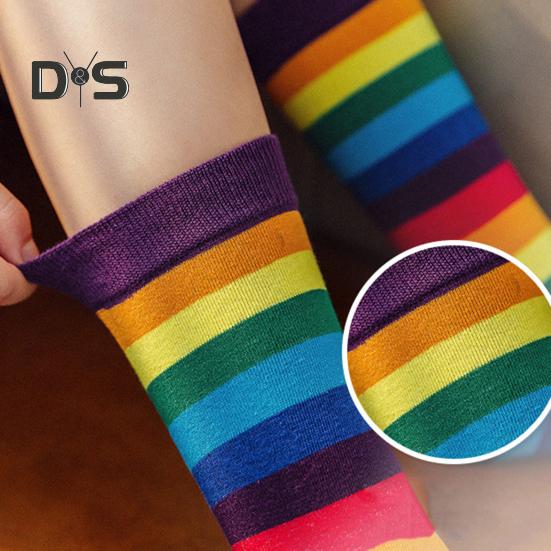 6 Paar Unisex-Wintersocken, bunte Regenbogenstreifen, Mittelrohr, hohe Elastizität, halten warm, rutschfest, dicke Paarsocken, lässige Sportsocken