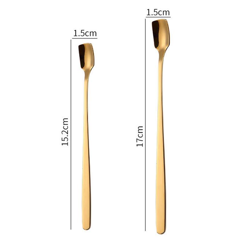 304 Stainless Steel Square Coffee Spoons Tea Milk Cocktail Stirring Spoon Long Handle Ice Cream Dessert Spoons Kitchen Barware