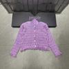 European Winter Tassel Knit Cardigan - Purple Round Neck, Single-Breasted, Age-Reducing, Versatile Outerwear