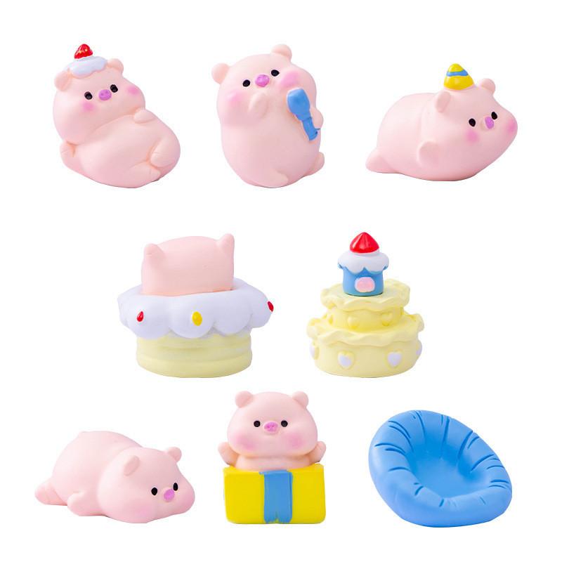 10Pcs/set Cartoon Party Pig Animal Miniatures Resin Ornaments Diy Fairy Garden Decoration Micro Landscape