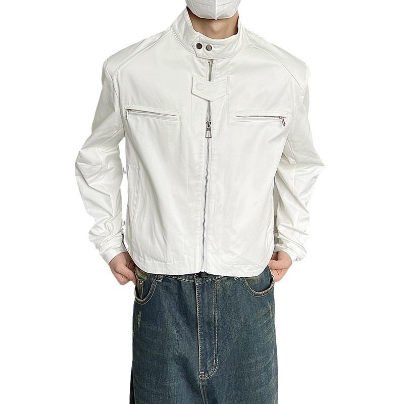 Men’s Trendy Korean-style Loose-fit Stand Collar Jacket with Padded Shoulders