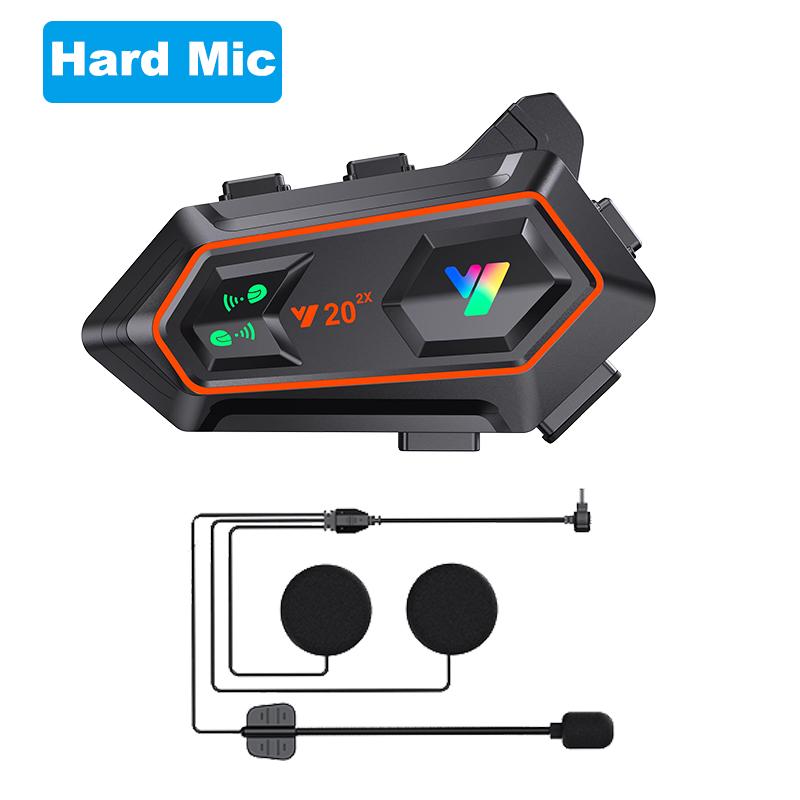 Y20-2X Motorcycle Helmet Bluetooth Headset 2-Riders Intercom 1000M RGB Light IPX6 Waterproof BT5.0 Voice Assistant Music Player