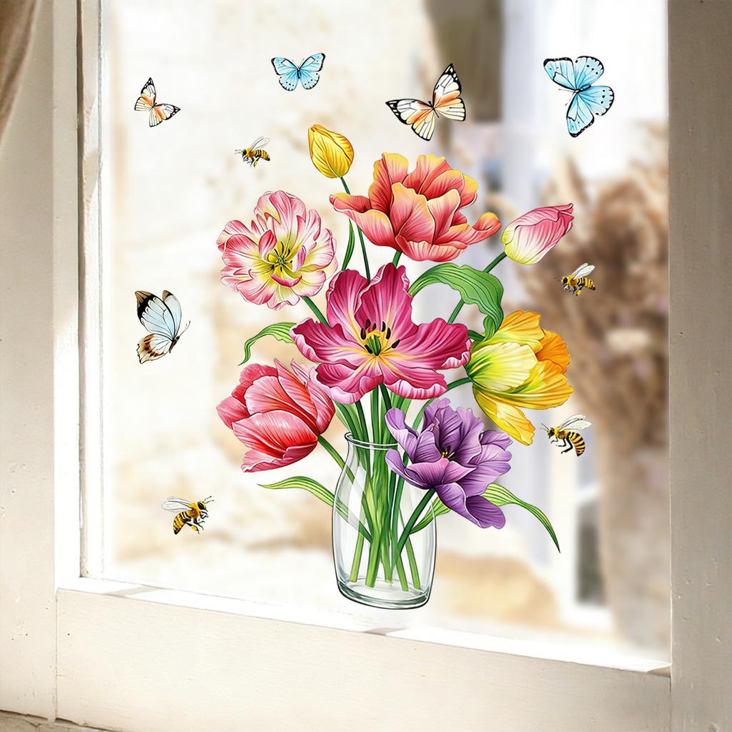 Creative Tulip Static Cling Glass Film Wall Sticker for Kids Room Bedroom Home Decor