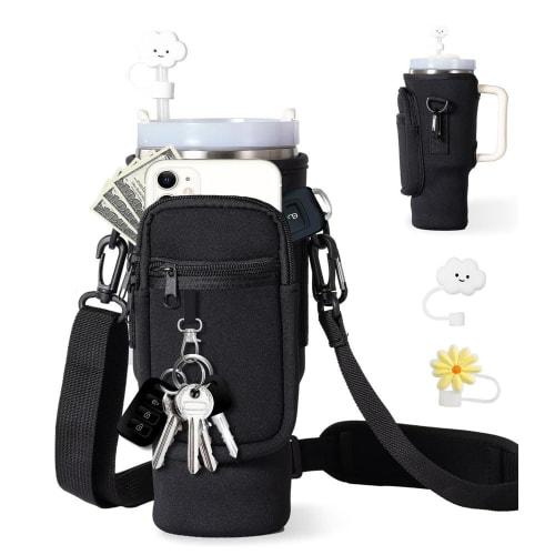 Bezaha Water Bottle Holder for Stanley 800-1200ml, Compatible with Authentic Stanley Cups, Includes Straw Cap & Carry Bag, Adjustable Shoulder Strap,