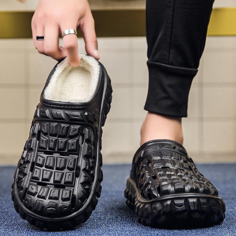 Fashion Autumn and Winter Waterproof Cotton Slippers Men's Bags and Home Slippers Indoor Confinement Shoes Plush Couple Shoes