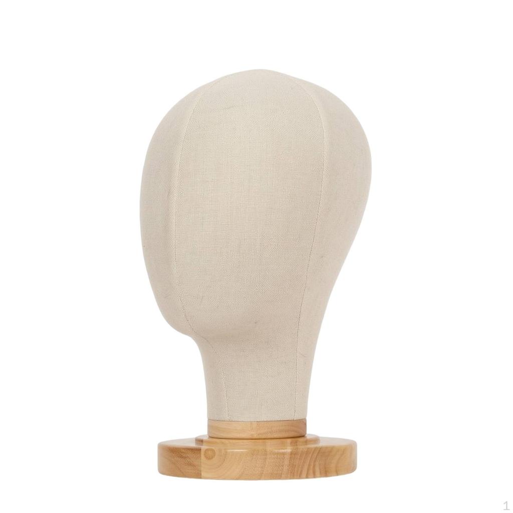 Testa di Manichino in Lino con Base in Legno Supporto da Tavolo per Parrucche per Cappellai,