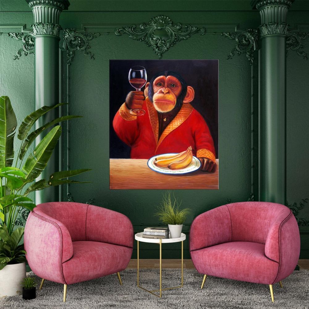 

Картина маслом с большой печатью, мудрая обезьяна, крестный отец, настенная живопись, настенное художественное украшение, картина для гостиной, живопись