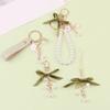 Flower Metal Keychain Pendant Faux Pearl Ribbon Bowknot Decor Car Key Chain Earphone Bag Phone Accessories