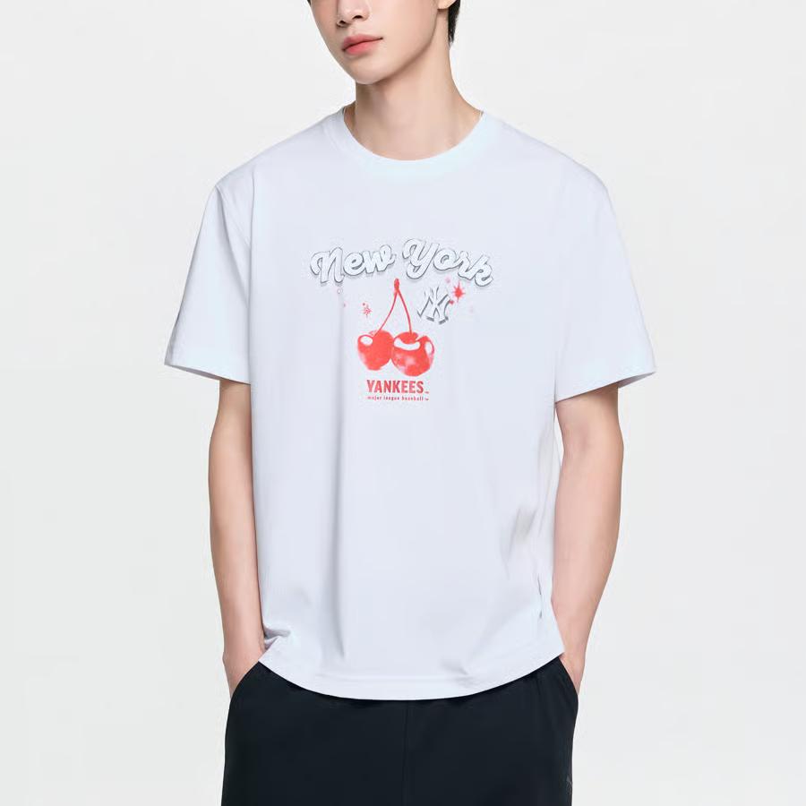 MLB New York Yankees Übergroßes Kirschen-Print Rundhals Kurzarm Cooles T-Shirt Unisex T-Shirts 3ATSN6063-50WHS