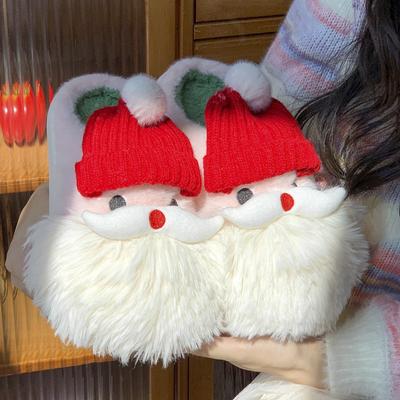 Winter Women Plush Slippers Christmas Gift Santa Claus Halloween Pumpkin Fluffy Warm Indoor Slippers Cartoon Home Cotton Shoes