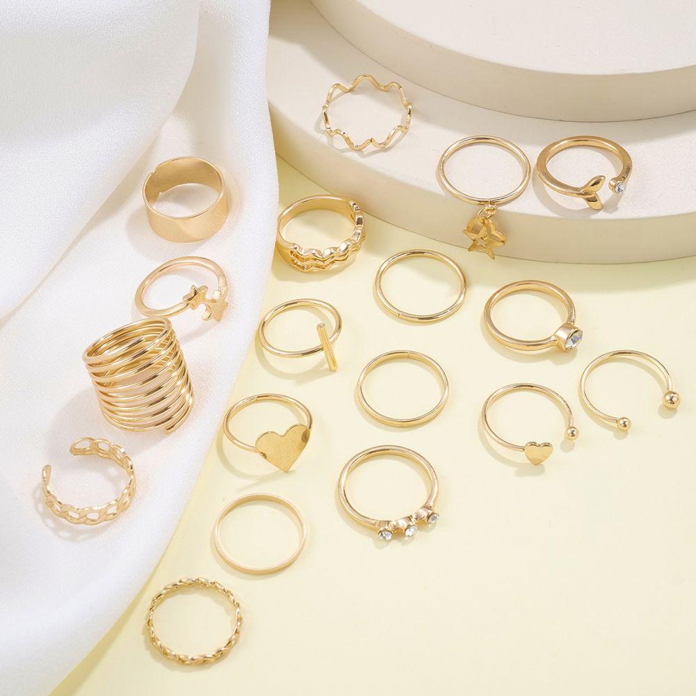 IF ME 18Pcs/set Personalized Heart Star Ring Set Crystal Multilayer Wave Gold Rings for Women Jewelry Accessories
