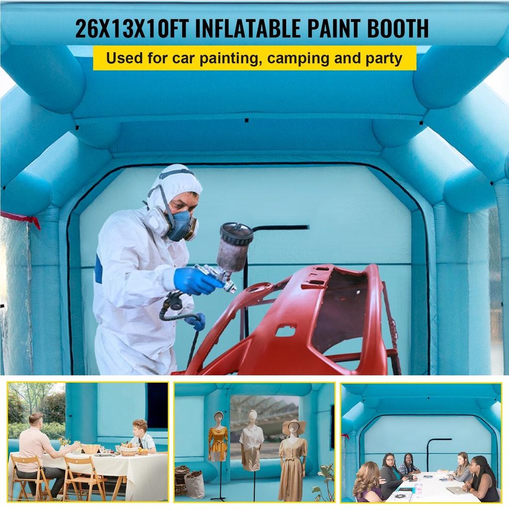 Portable Inflatable Paint Booth, 26x15x10ft Inflatable Spray Booth, Car Paint Tent w/ Air Filter System & 2 Blowers, Upgraded Blow Up Spray Booth