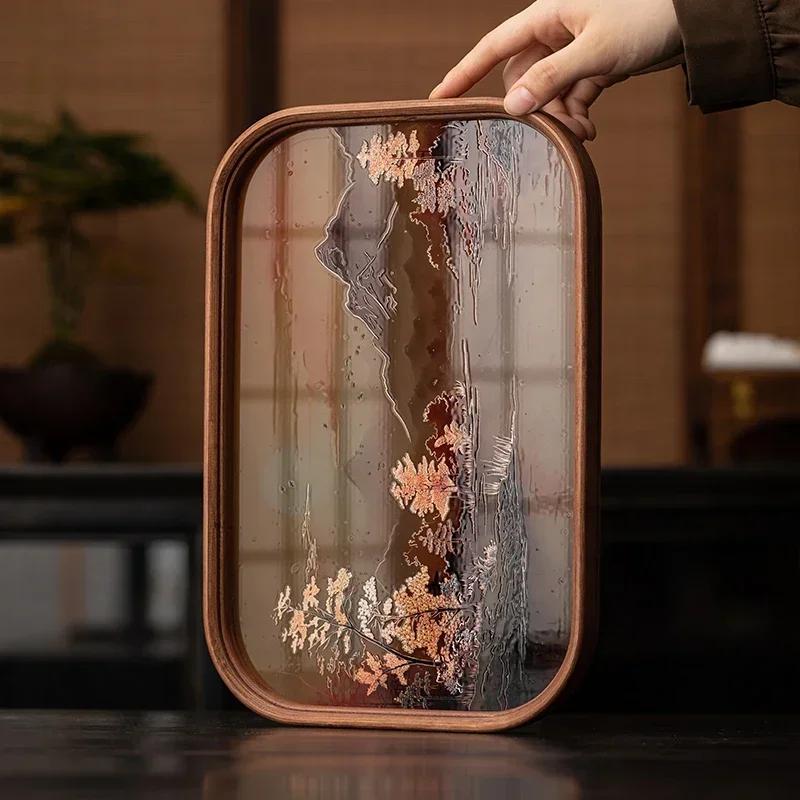 Chinese Glass Bamboo Dry Tea Tray Teapot Teacup Mat Storage Tray Pot Bearing Small Tea Table Household Tea Set Accessories