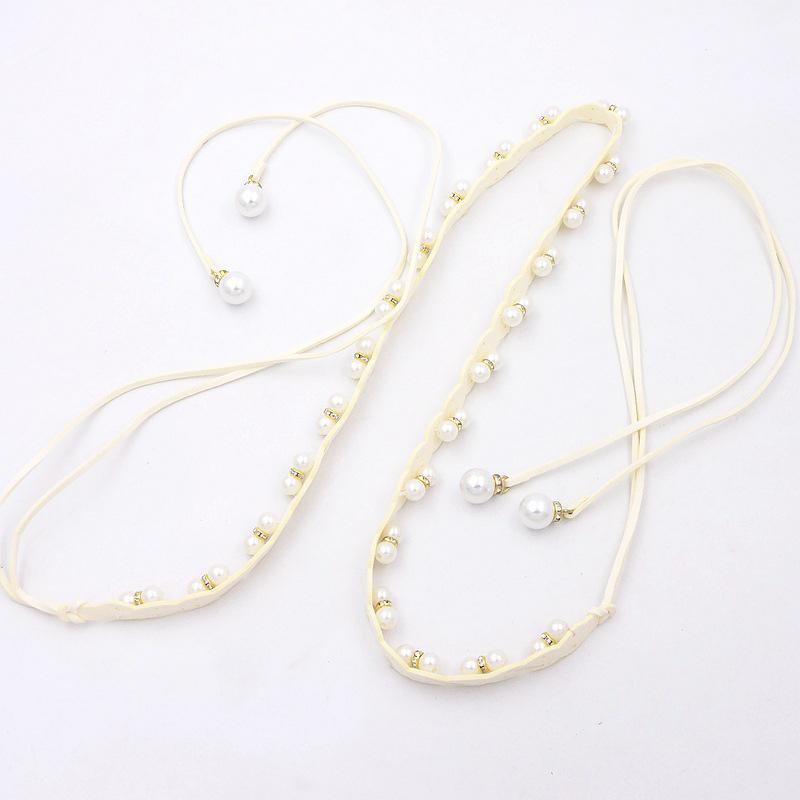 Elegant Women'S Pearl Beads Belts Metal Thin Waist Belts Slim Chain Belt Decorative Waistband Dress Accessories
