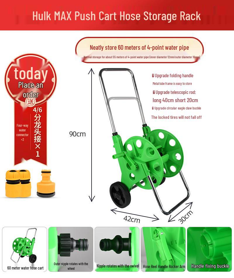 Car Wash Hose Reel & Storage Rack with 25-30 Meter Water Gun for 4 & 6-point Pipes