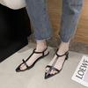 Fashion Women Fashion Sandals Thin Low Heels Pointed Open Toe Ankle Strap Dress Shoes Solid Color Summer Ladies Thin Low Heels Sandals