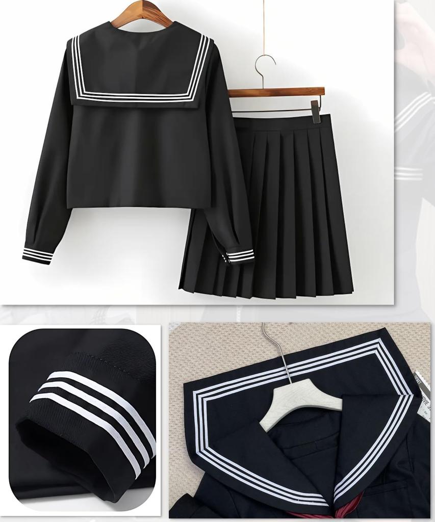 Bubu Ohana Langermet Sjømannsuniform Topp og Underdelssett med Plissert Mini Cosplay Halloween Event Kostyme med Settstørrelse L Størrelse Skjørt, Uniform,