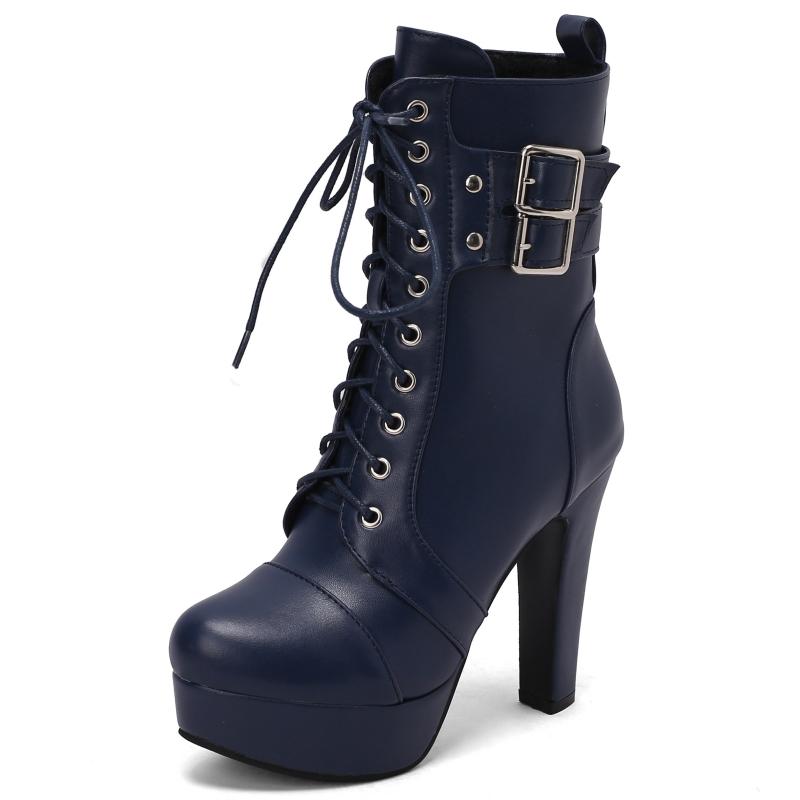 Fashion Fashion Women's Ankle Boots 2024 Winter Shoes Sexy Lace Up Buckle Short Boot Female White Black Heels Party Shoes Large Size 50