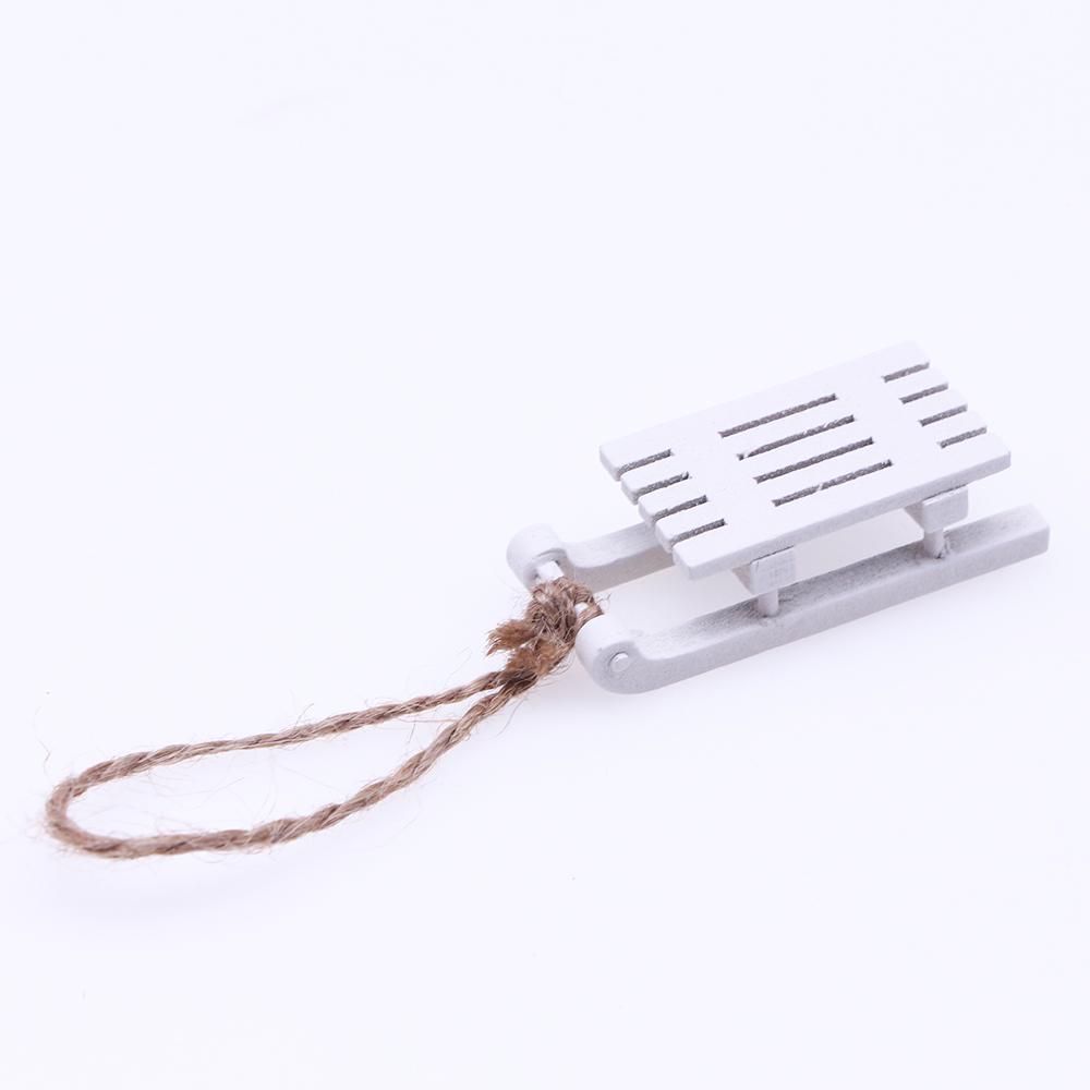 

1Pc Dollhouse Miniature Wooden Sledge Christmas Tree Craft Pendant Mini Solid Sleigh Wood Small Scene Hanging Xmas Gift Decor белый