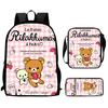 Strawberry Bear School Bag High Definition Printing Multi-Function Oxford Lightweight Backpack