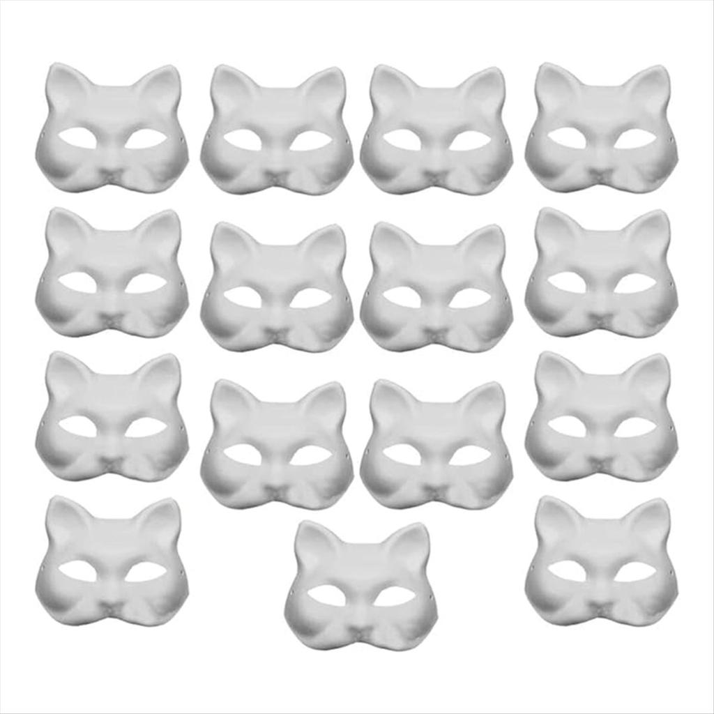 BHBL 15pcs DIY White Paper Cat Masks with Acrylic Paints - Hand-Painted Personalized Masks for Dance Parties,Celebrations