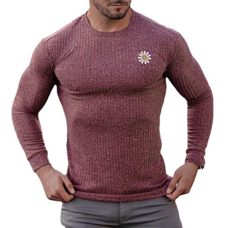 Muscleguys Męski jesienno-zimowy pulowerowy top Nowe codzienne dzianinowe T-shirty z okrągłym dekoltem dla młodzieży