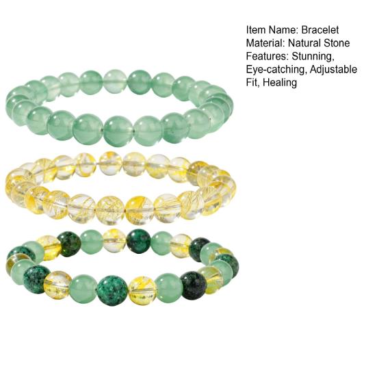 Healing Gemstone Wristband 3 Pcs Natural Bracelet, 8MM Round Beads Faux Crystal Jewelry for Meditation Stretch Handmade Spiritual Gift Women