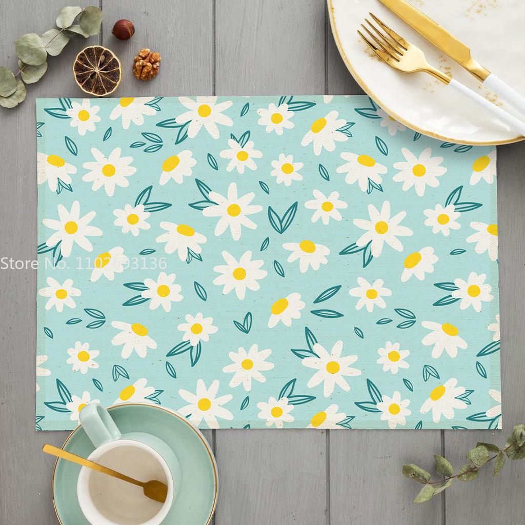Bohemian Floral Pattern Placemat Kitchen Decor Cotton Linen Boho Dining Table Mats Coaster Pad Bowl Coffee Cup Mat 40X30cm