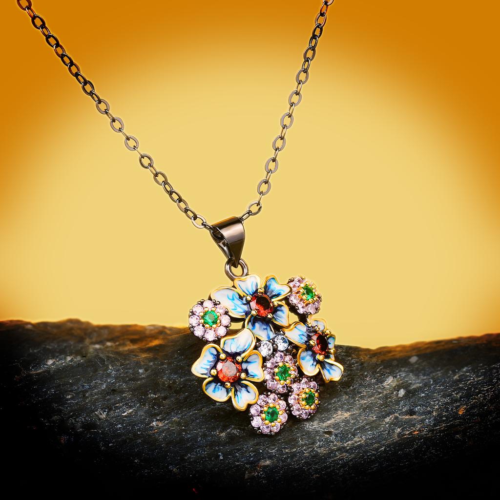 Color Zircon Necklace Set Zircon Trend Black Set Copper Commuter