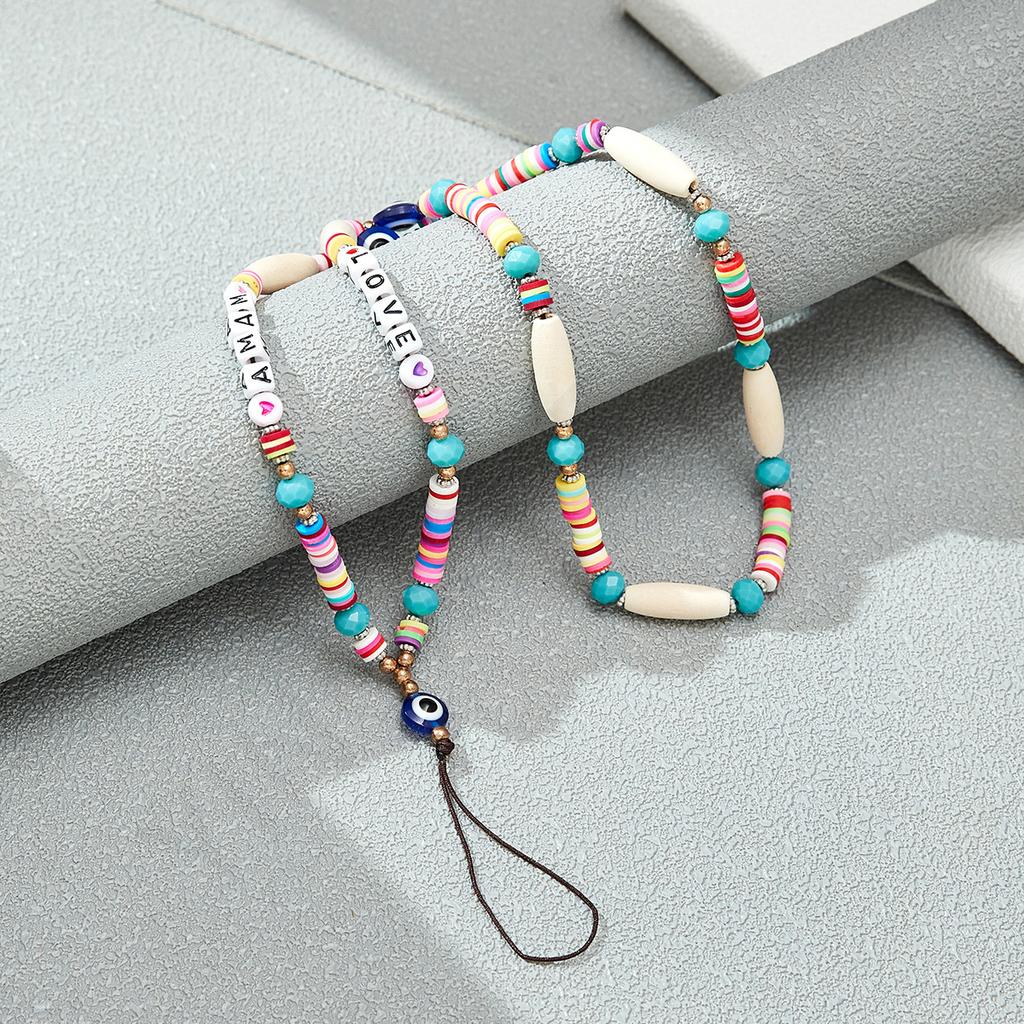 Bohemian colorful beaded mobile phone chain personalized eye beads mobile phone lanyard short mobile phone pendant in stock