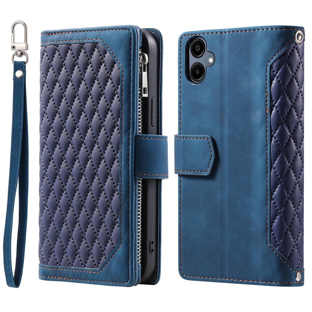 For Samsung Galaxy A07 5G/A07 4G Wallet Case Rhombus Stitching Line PU Leather Phone Cover with Wrist Strap
