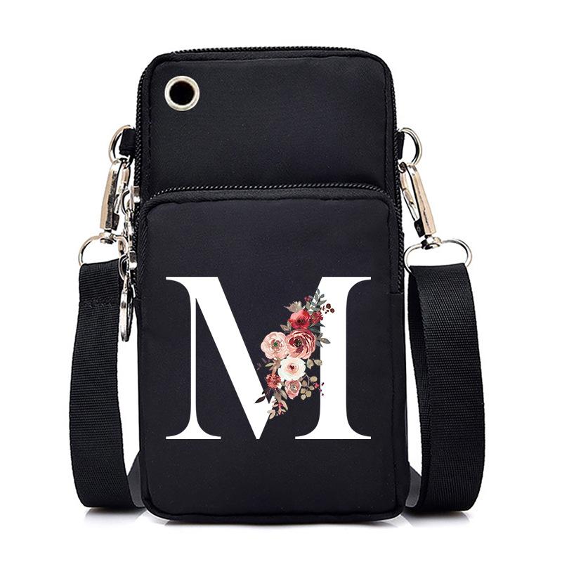 New Letter-printed Black Oblique Span Bag, Mobile Phone Bag, Light To Carry, Vertical Length and Width Change Bag