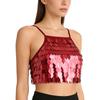 Women Sequin Tassel Bra Top Spaghetti Straps Lace Up Back Crop Camisole Belly Dance Clubwear
