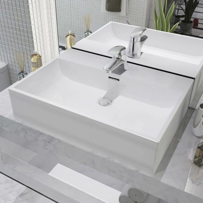 Vasque - vidaXL - 60,5x42,5cm - Céramique - Blanc - Rectangulaire