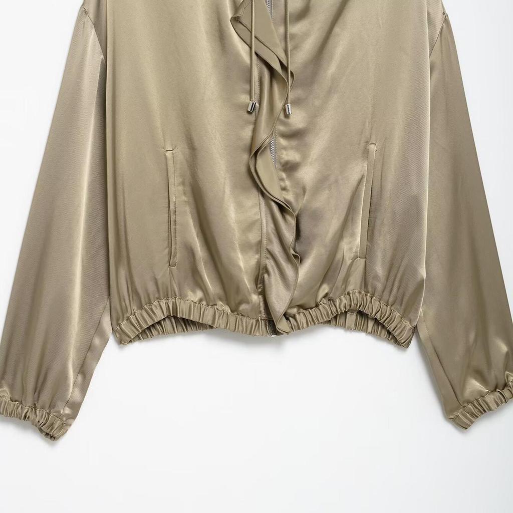 Jachetă lejeră casual de damă cu textură de mătase stratificată, primăvara 2025