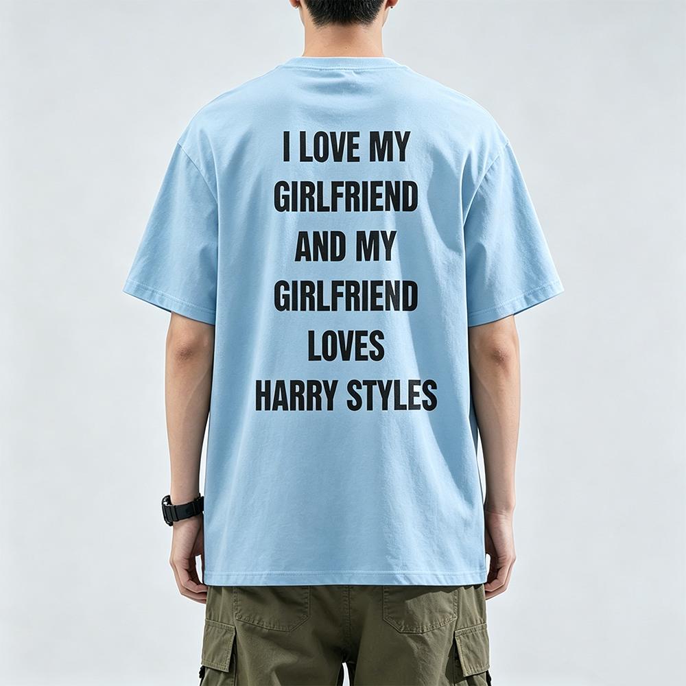 Meine Freundinnen sind in Harry Styles verliebt Unisex Boxy T-Shirt Mode Design Grafikdruck T-Shirt Hohe Qualität Baumwolle Bequemes Oberteil