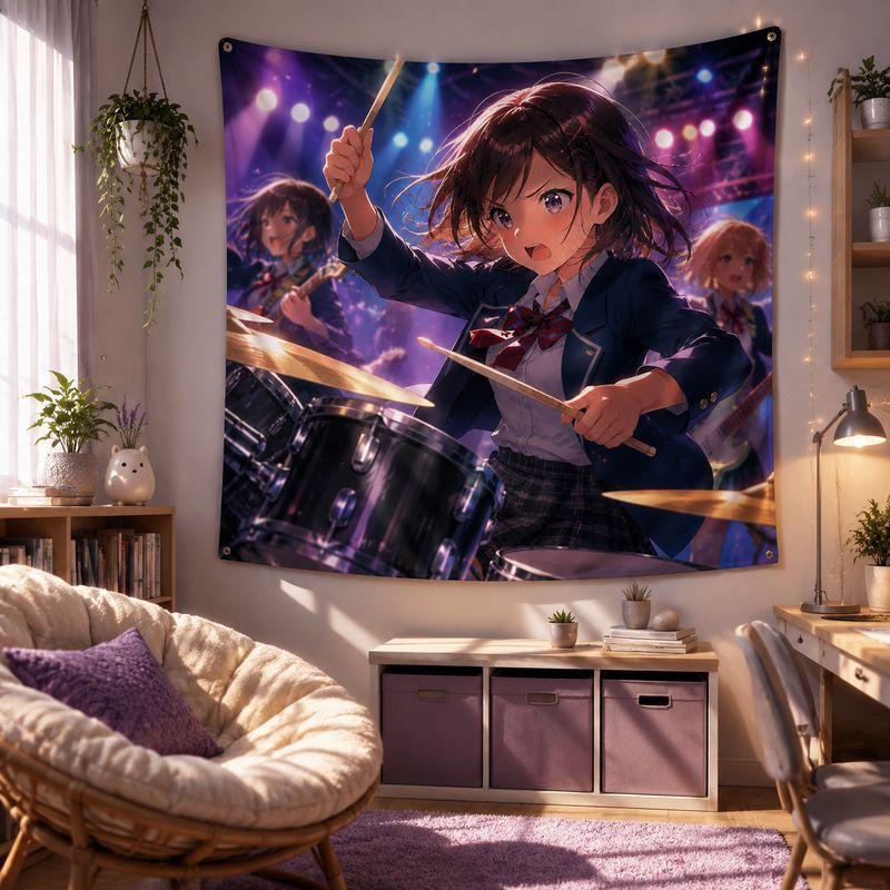 Rock Singer Anime Tapestry, Star Wall Hanging, Kawaii Music Wall Decor Blanket for Teen Girls Bedroom Dorm Room