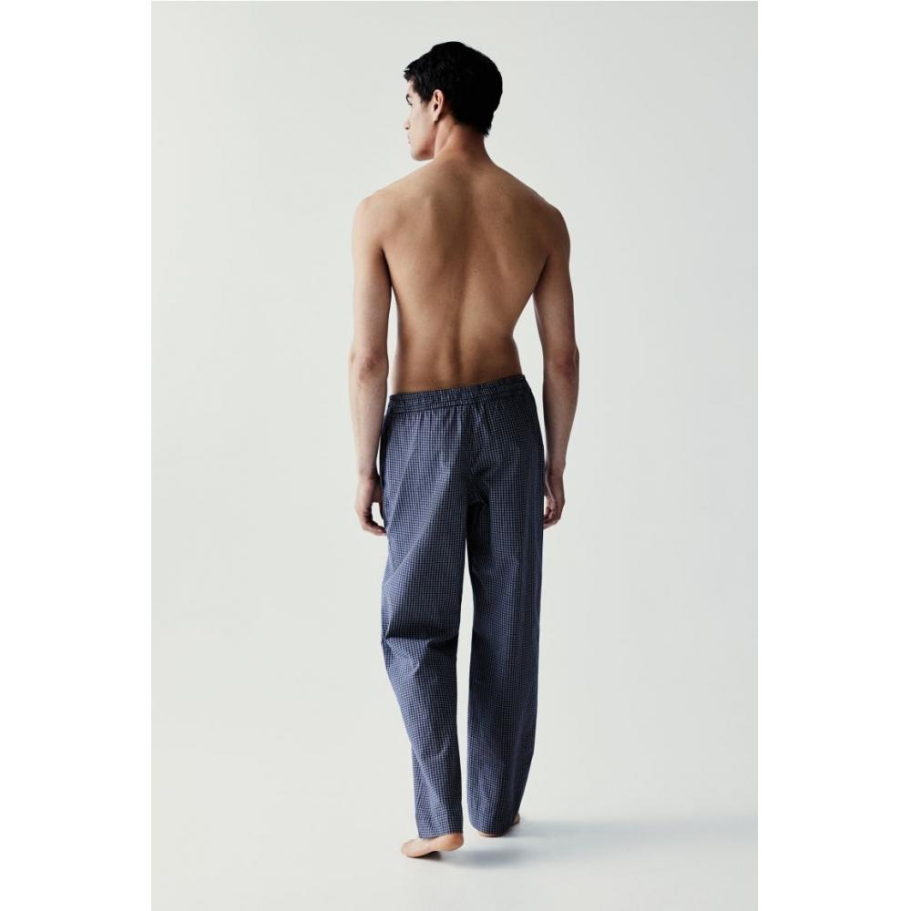 H M Relaxed Fit Poplin Pants Dark Blue cHeck