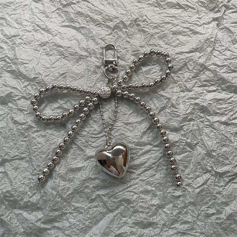Bowknot Heart Bag Pendant Beaded Silver Bow Handbag Backpack Decoration For Bags Accessories AVE