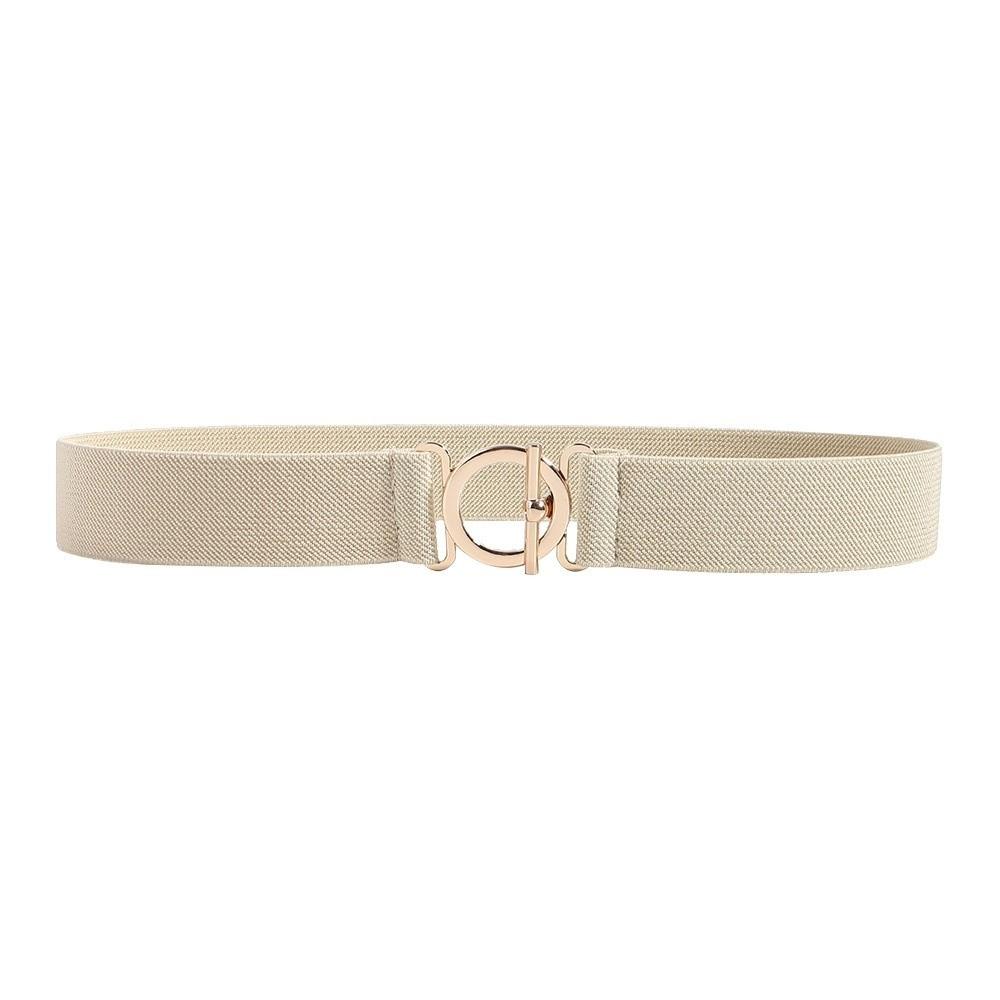 Metal Ring Buckle Invisible Belt 3cm Wide Stretch Waistband Fashion Women Band  Dress бежевый