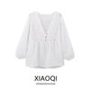 Western Style 2024 Summer New Women Loose All-Match Vertical Lace and Embroidery Decoration Shirts 2298096