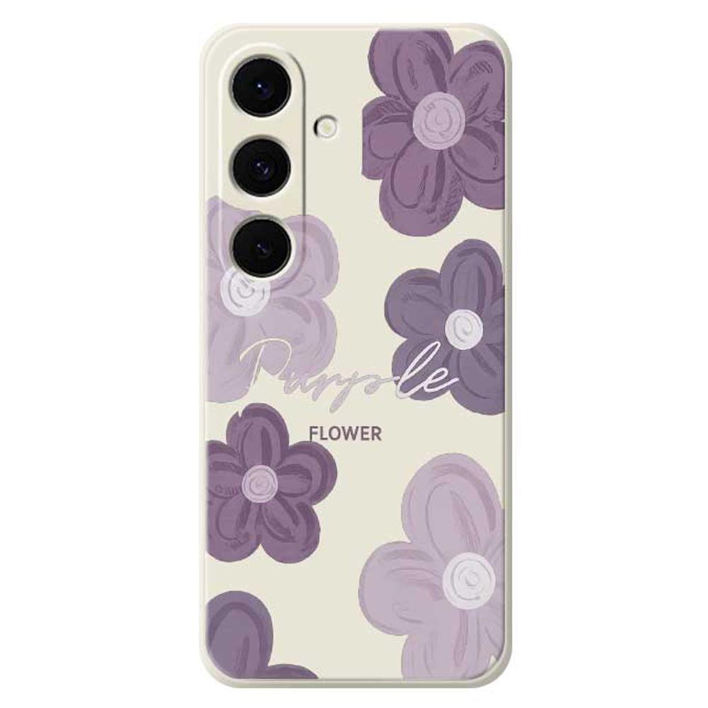 For Samsung Galaxy S25 FE Case Purple Flower Pattern Printing Straight Edge TPU Phone Back Cover