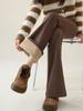Autumn Winter Rabbit Fleece Sharkskin Micro Flared Pants Leggings Women Elastic High Waist Slim Warm Horseshoe Pants