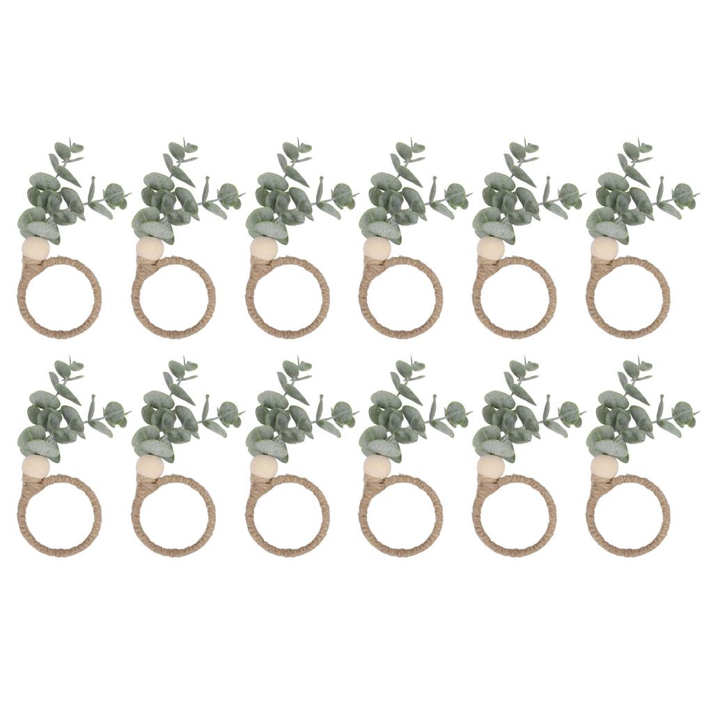 12PCS Napkin Rings Bohemian Style Wood Bead Farmhouse Napkins Ring Holders for Weddings Parties Leaves Design